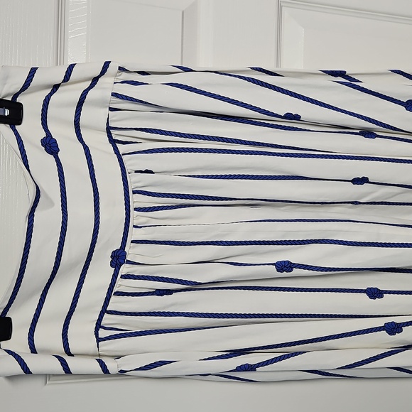 ANTONIO MELANI A-Line Flowy Maxi Skirt: White W/Blue Rope/knots: Size- 14 - Picture 4 of 16